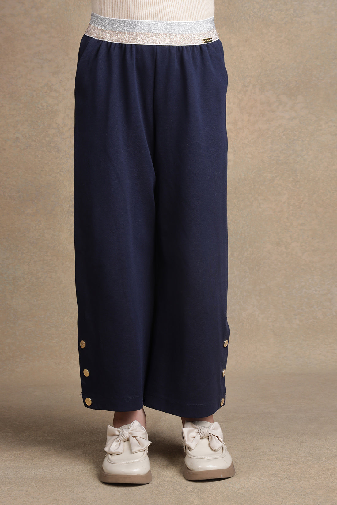 One Friday Kids Girls Navy Blue Flared Trouser