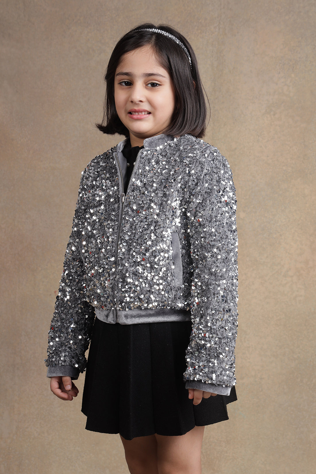 One Friday Kids Girls Grey Sequins Jacket