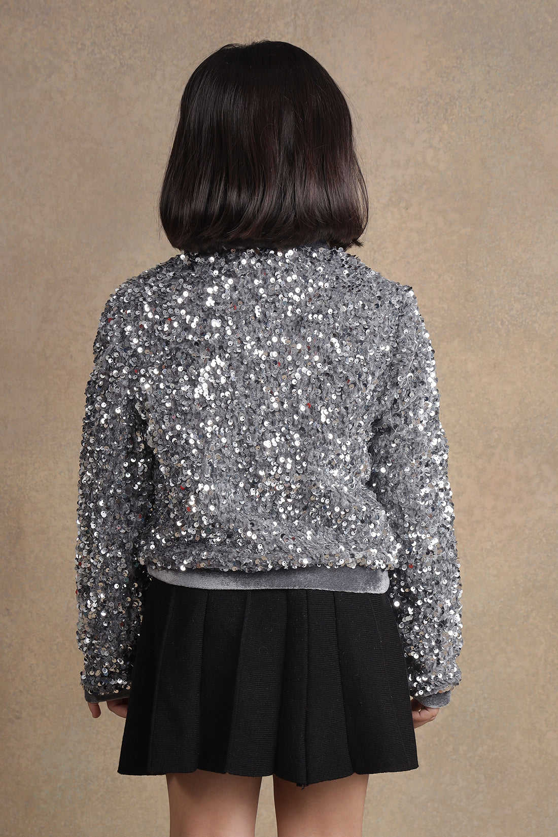 One Friday Kids Girls Grey Sequins Jacket