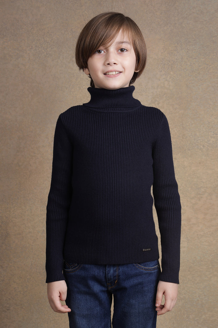 One Friday Kids Boys Navy Blue Solid Jumper