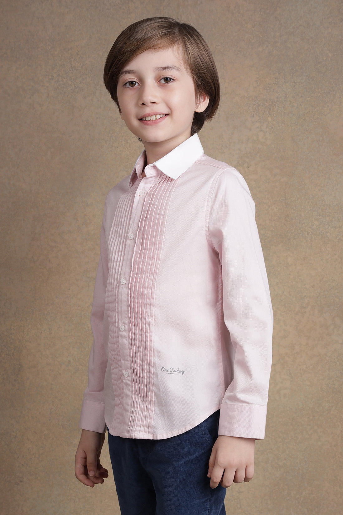 One Friday Kids Boys Pink Solid Shirt