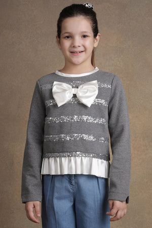 One Friday Kids Girls Grey Stripes Top