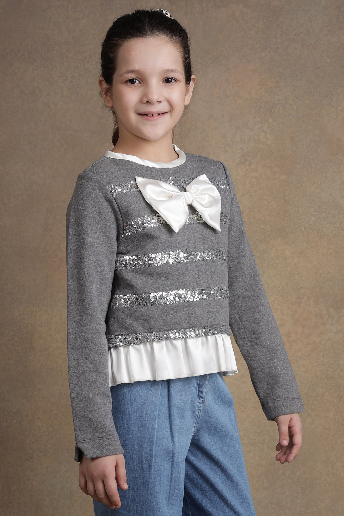 One Friday Kids Girls Grey Stripes Top