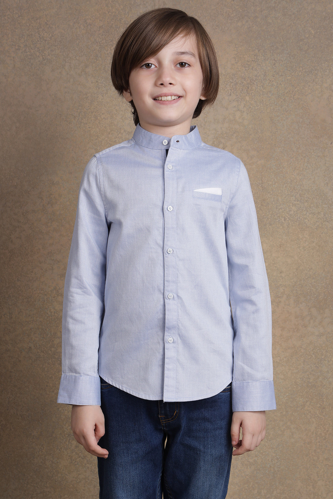 One Friday Kids Boys Blue Mandarin Collared Shirt