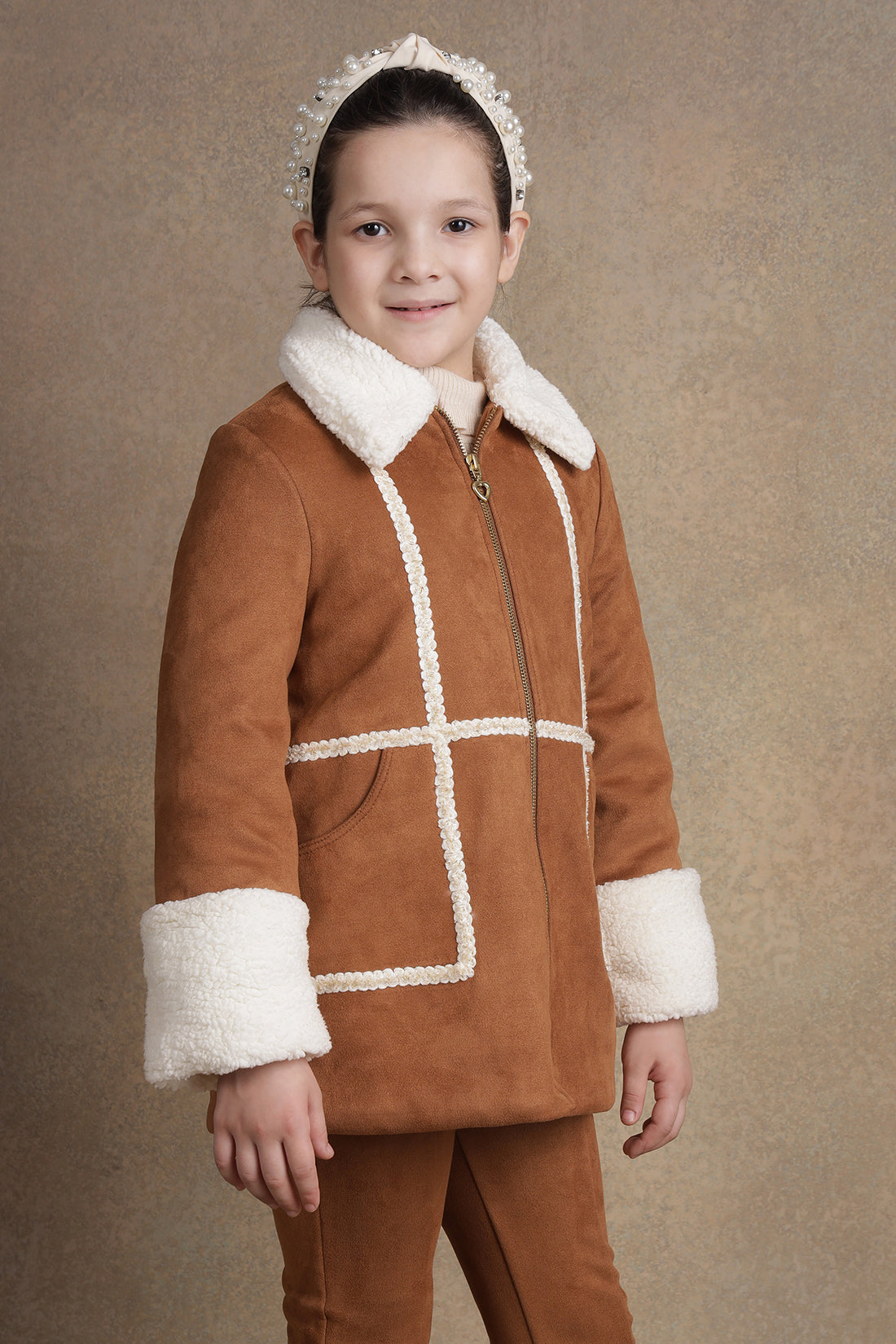 One Friday Kids Girls Coffee Solid Overcoat