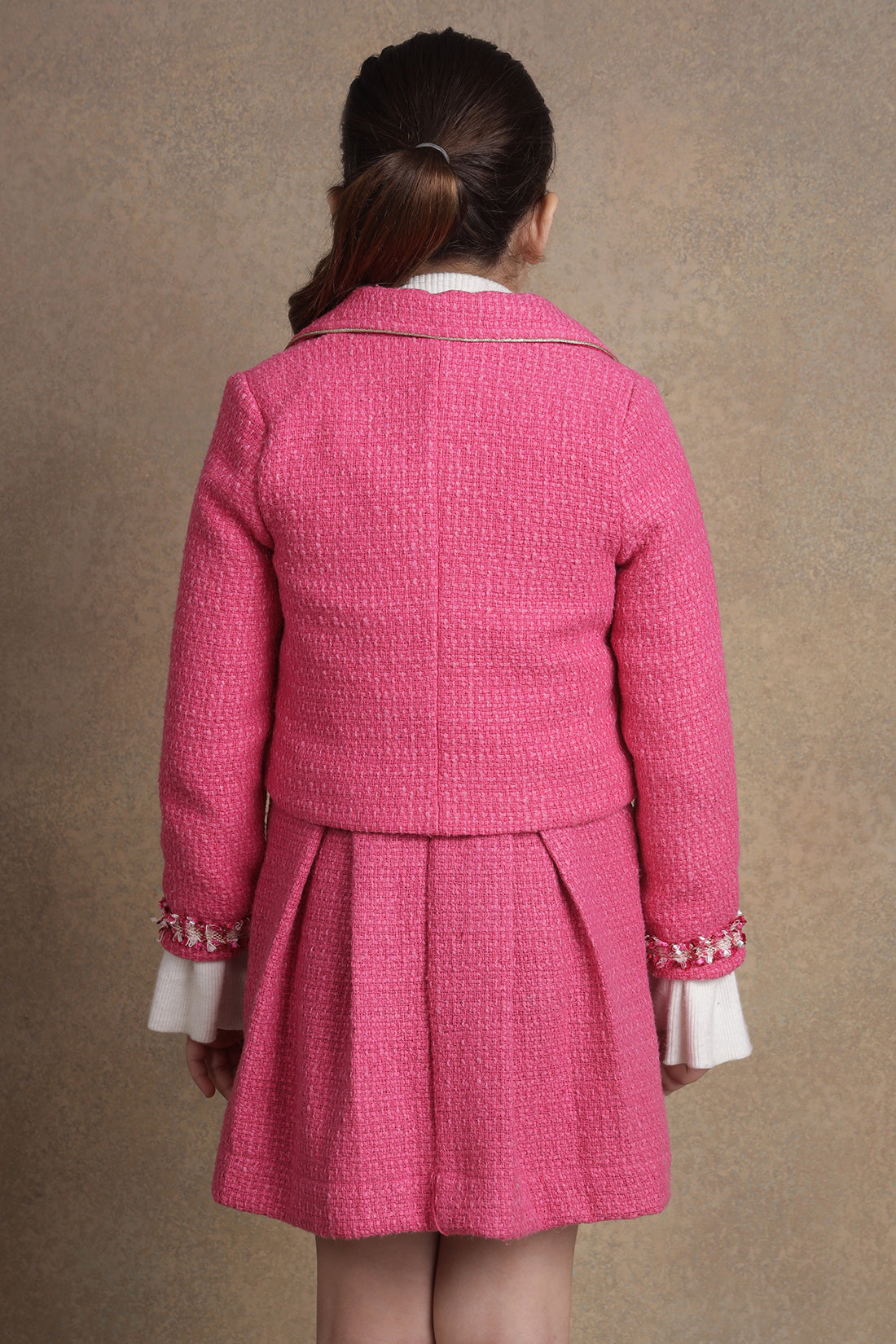 One Friday Girls Pink Boucle Jacket