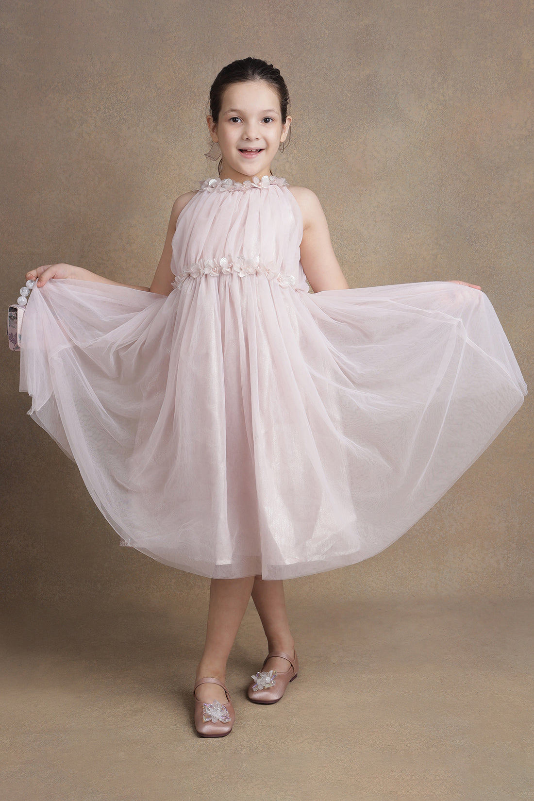 One Friday Girls Pearl Embellished Pink Party Dress