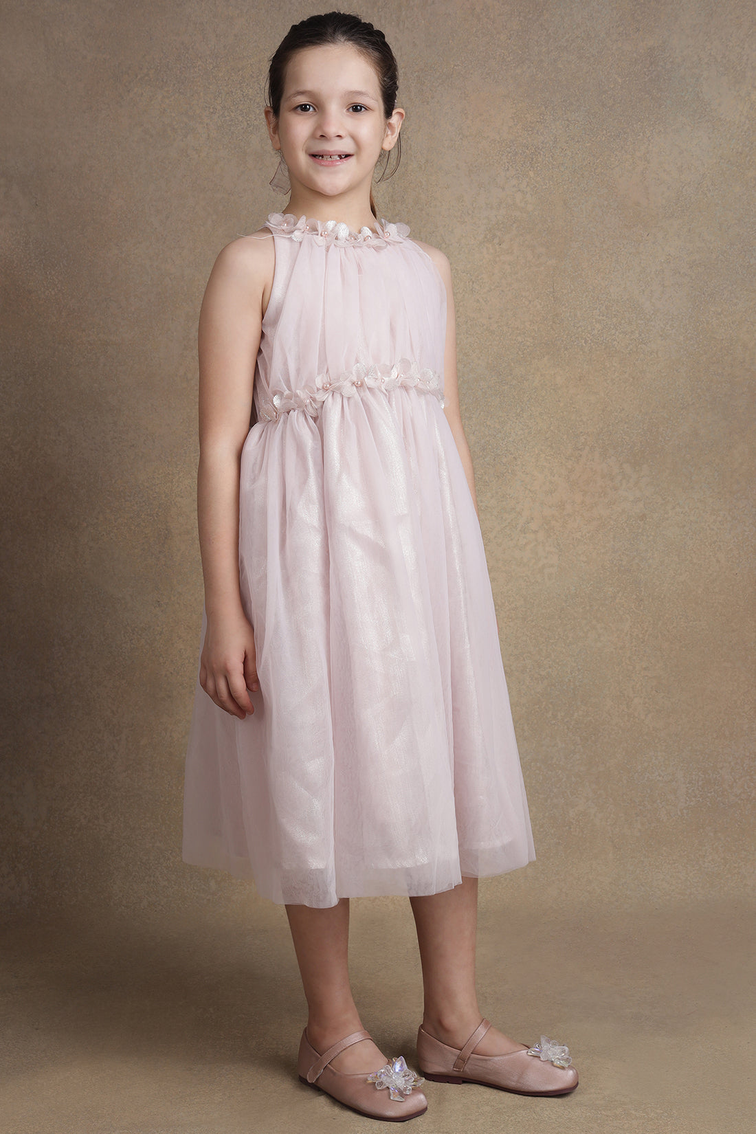 One Friday Girls Pearl Embellished Pink Party Dress