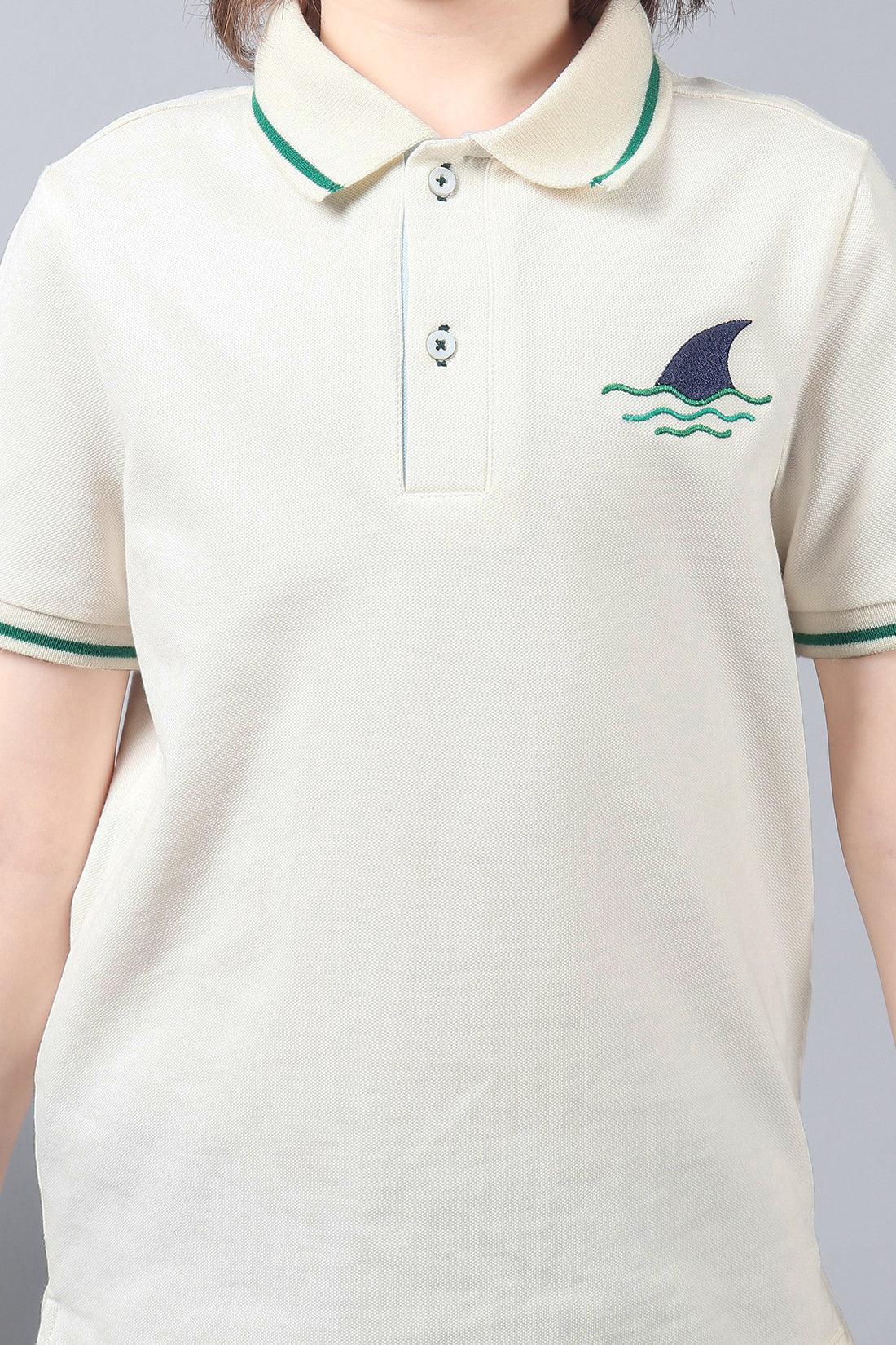 One Friday Kids Boys White Stretchable Polo Tee with Embroidery - One Friday World