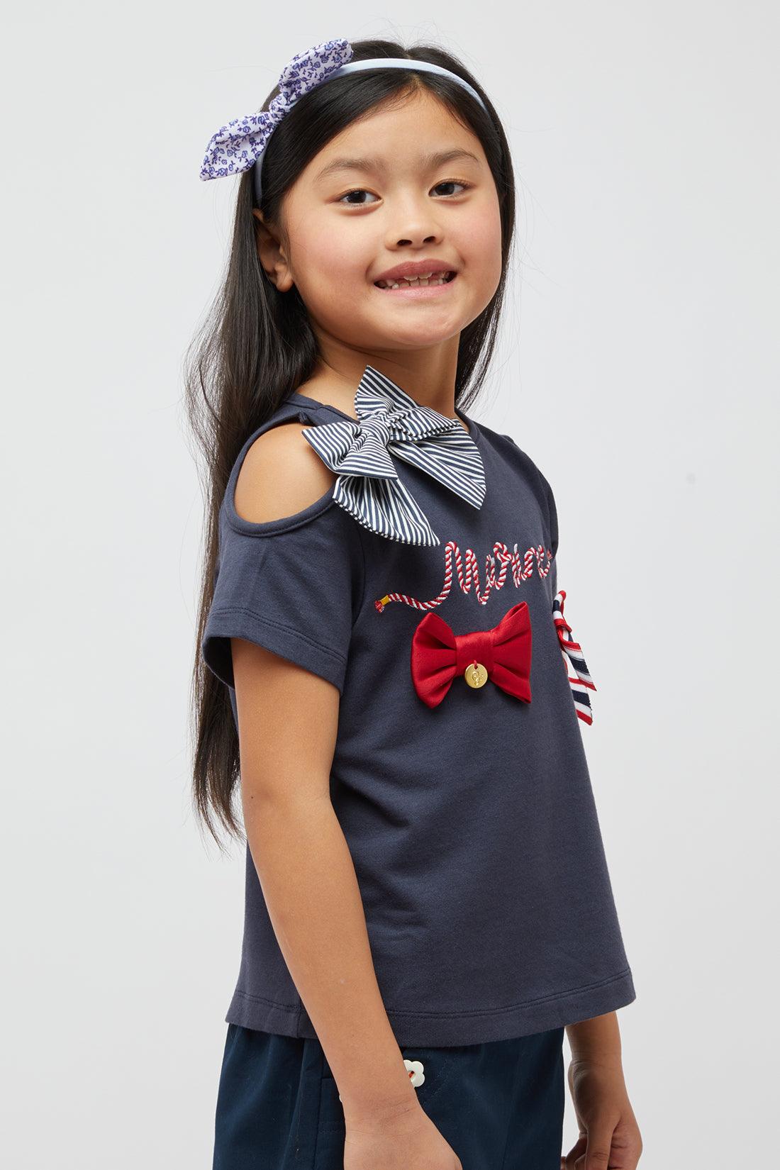 One Friday Navy Blue Top With Bows - One Friday World