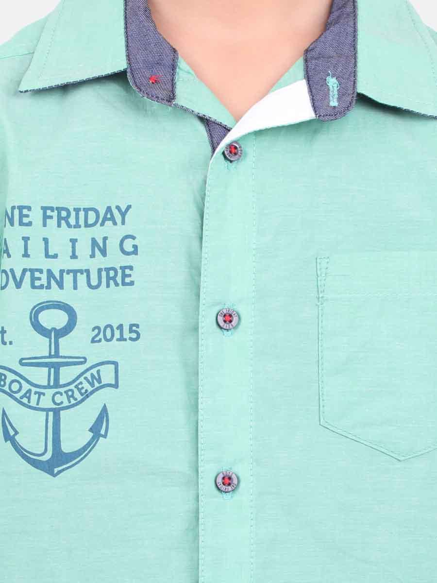 One Friday Kids For Boys Green Anchor Shirt - One Friday World