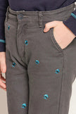 One Friday Kids Boys Grey Alien Embroidered Straight Fit Trouser