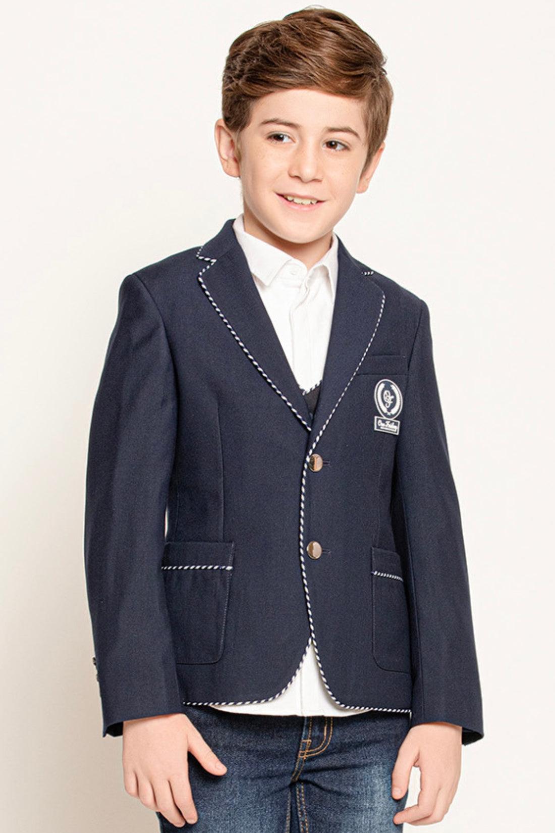 One Friday Kids Boys Navy Blue V-Neck Blazer - One Friday World