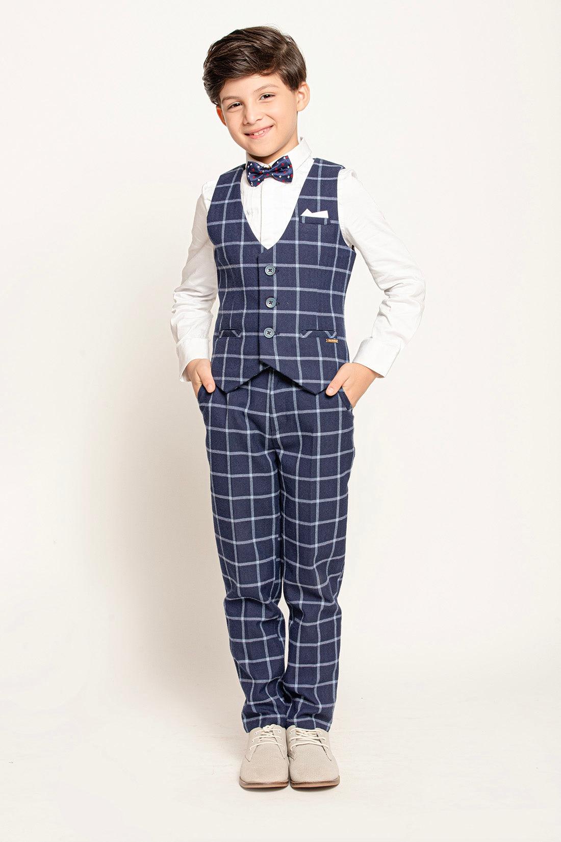 One Friday Navy Blue Checks Trouser - One Friday World