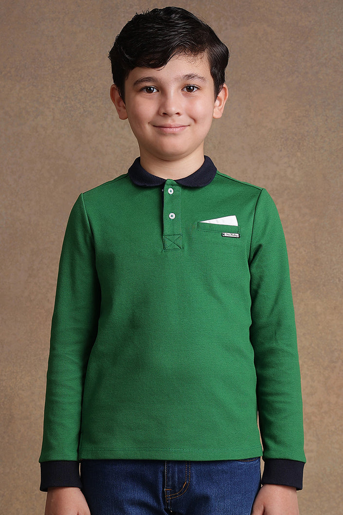 One Friday Kids Boys Green Solid T-shirt