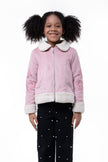 One Friday Kids Girls Shirt Collar Pink Jacket With Faux Fur Detail