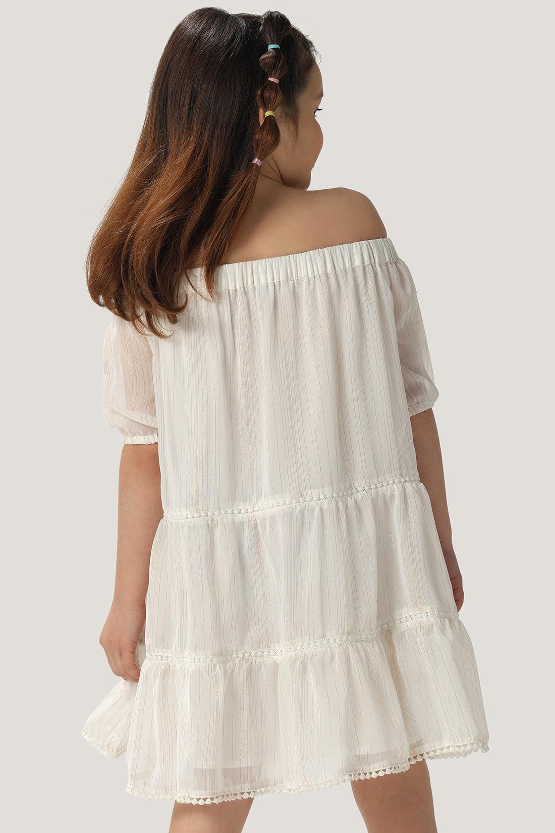 One Friday Kids Girls White Off Shoulder Dress - One Friday World