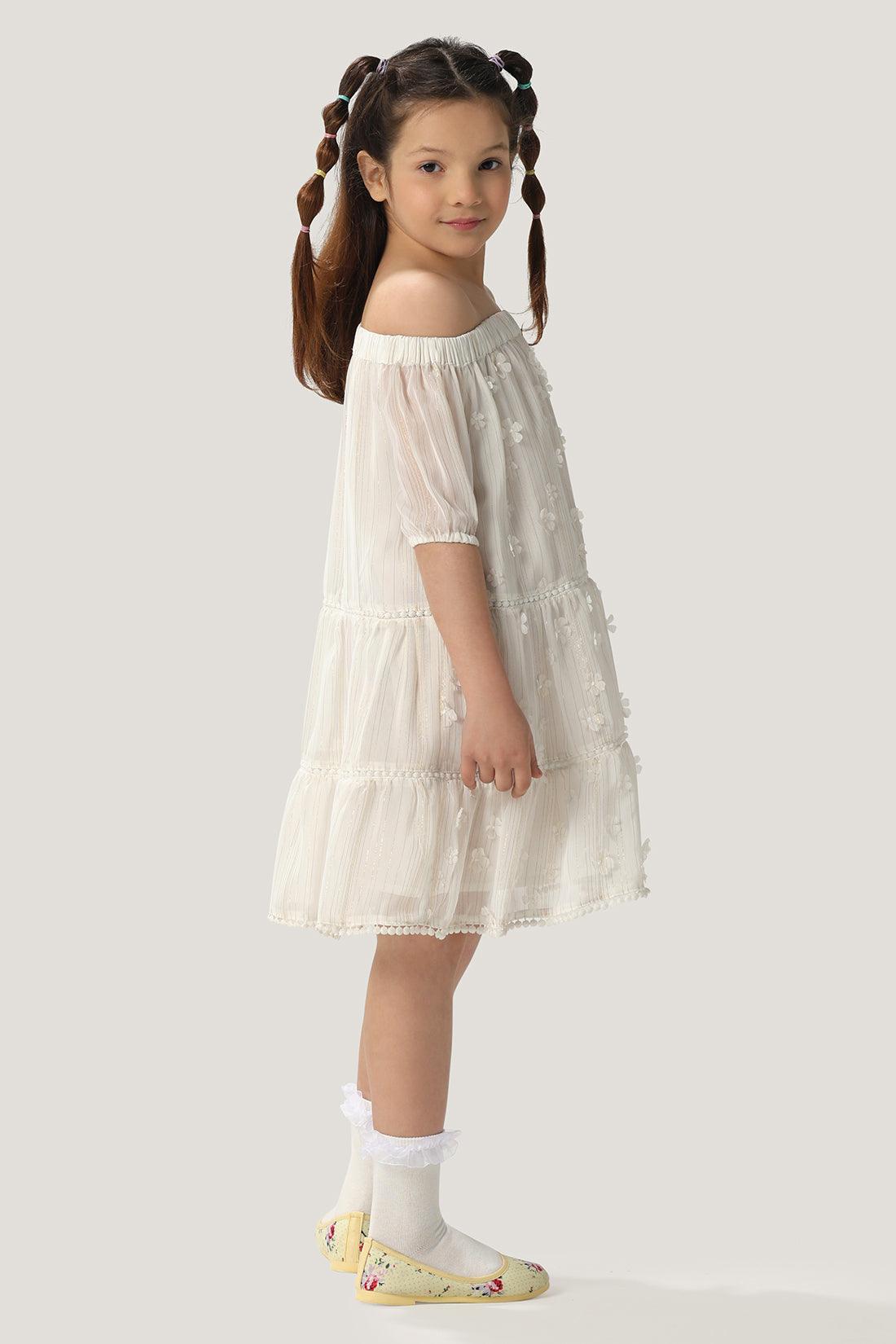 One Friday Kids Girls White Off Shoulder Dress - One Friday World