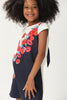 One Friday Kids Girls Navy blue & White A-line Floral Printed Dress - One Friday World