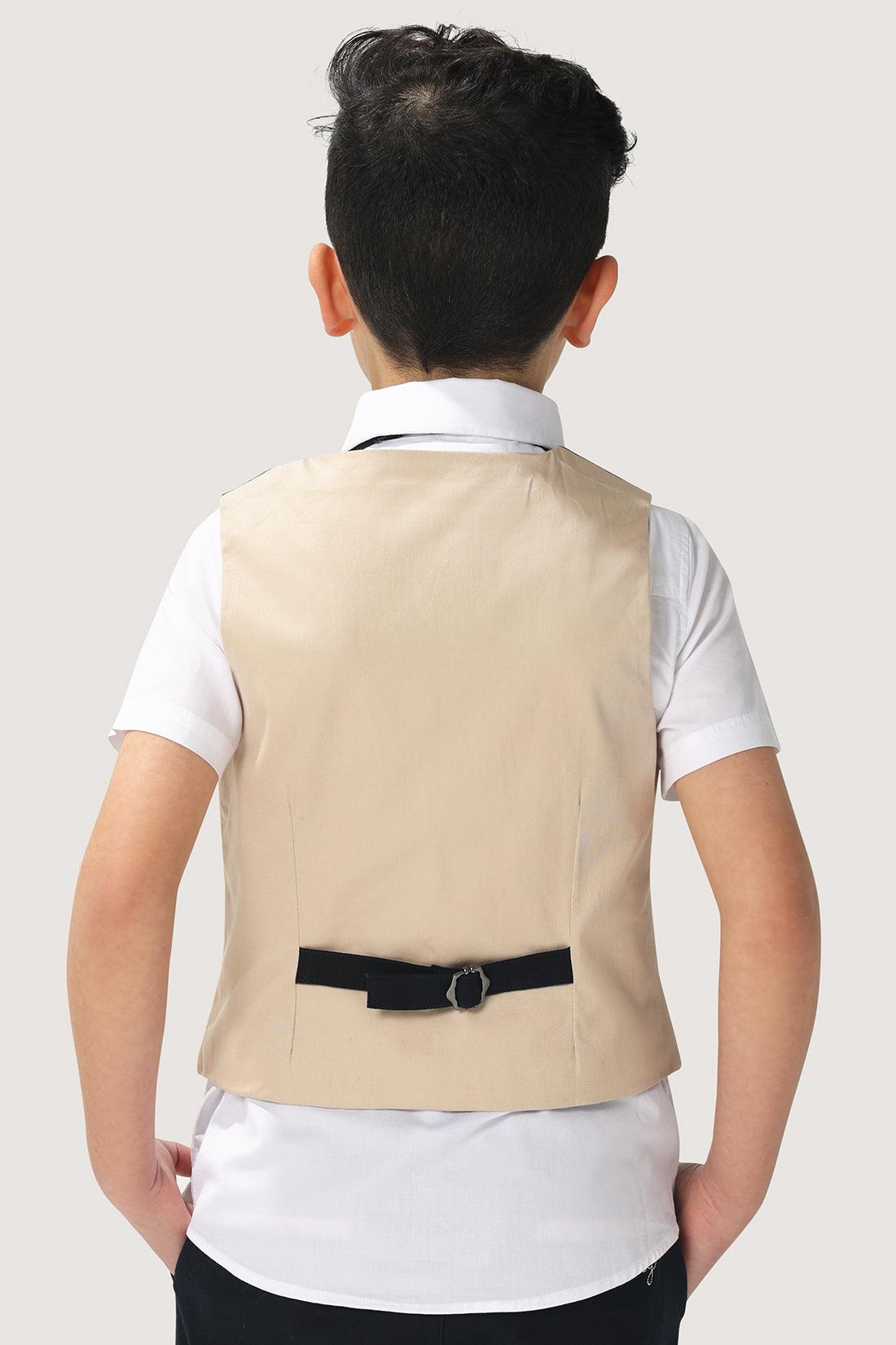 One Friday Kids Boys Navy Blue Stretchable Cotton Waistcoat With Front Pockets - One Friday World