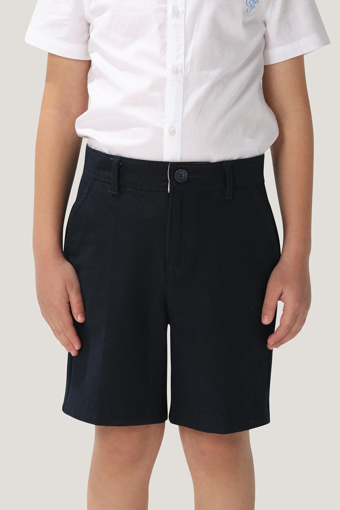 One Friday Kids Boys Navy Blue Stretchable Cotton Embroidered Shorts With Pockets - One Friday World