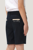 One Friday Kids Boys Navy Blue Stretchable Cotton Embroidered Shorts With Pockets - One Friday World