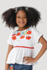 One Friday Kids Girls White Cotton Round Neck Knit Top With Floral Print - One Friday World