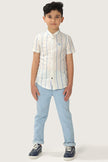 One Friday Boys White and Blue Stripes Seersucker Cotton Shirt - One Friday World