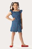 One Friday Kids Girls Indigo Blue Denim Top With Embroidery - One Friday World