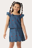 One Friday Kids Girls Indigo Blue Denim Top With Embroidery - One Friday World