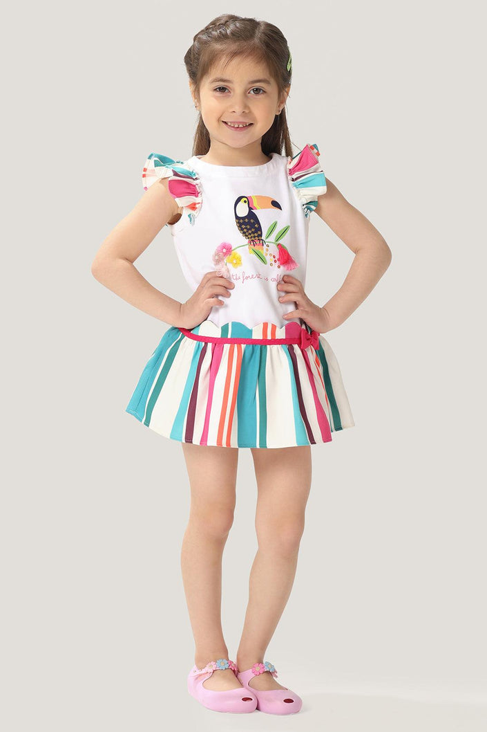 One Friday Baby Girls Multicolored Round Neck White Dress - One Friday World