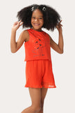 One Friday Kids Girls Red Cotton Blend Pleated Short Jumpsuit - One Friday World