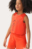 One Friday Kids Girls Red Cotton Blend Pleated Short Jumpsuit - One Friday World