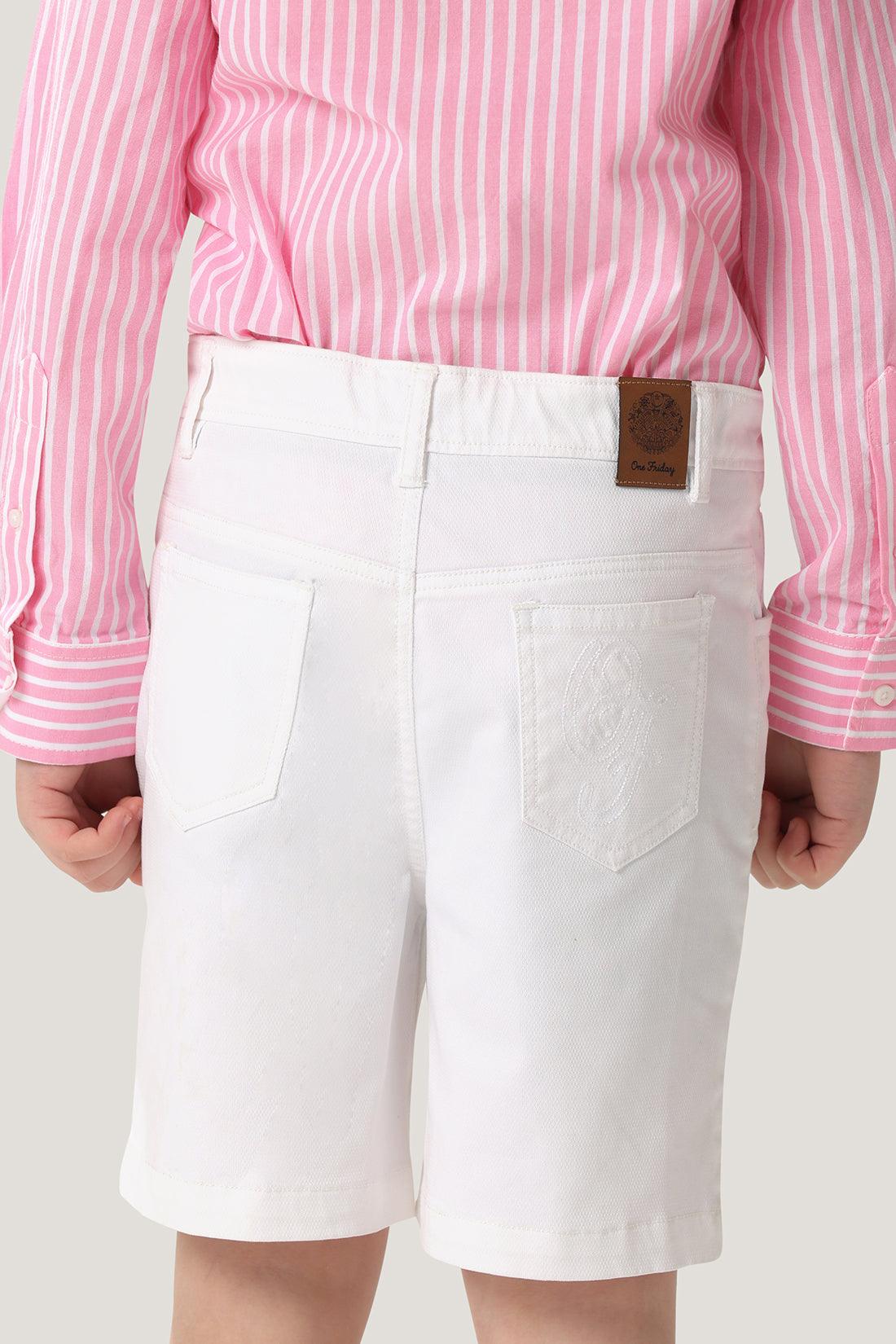 One Friday Kids Boys White Cotton Solid Shorts - One Friday World