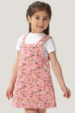 One Friday Baby Girls Pink Floral Printed Dungaree with White Tee - One Friday World