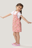 One Friday Baby Girls Pink Floral Printed Dungaree with White Tee - One Friday World