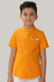 One Friday Kids Boys Orange Cotton Mandarin Collar Shirt - One Friday World