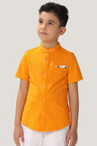 One Friday Kids Boys Orange Cotton Mandarin Collar Shirt - One Friday World