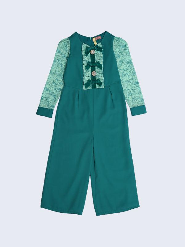 One Friday Kids Girls Green Basic Jumpsuit - One Friday World