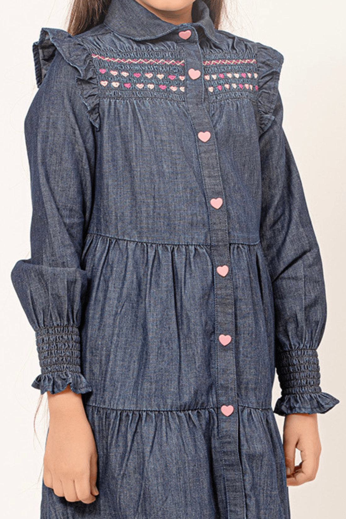 One Friday Kids Girls Puff Sleeves Cotton Denim Dress - One Friday World