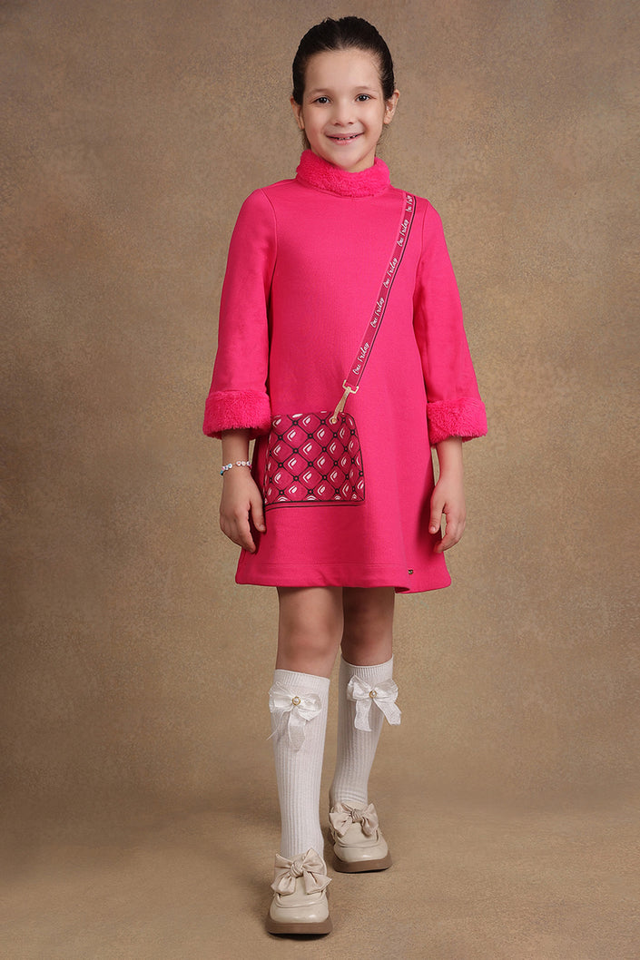 One Friday Kids Girls Pink Turtle neck Dress