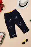 One Friday Baby Boys Navy Blue Cotton Embroidered Trouser - One Friday World