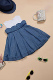 One Friday Infant Girls Cotton White & Blue Denim Color block Dress - One Friday World