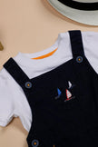 One Friday Baby Boys Navy Blue Cotton Embroidered Dungaree With T-shirt - One Friday World