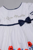 One Friday Infant Girls White Cotton Floral Printed Dress with Contrast Piping - One Friday World