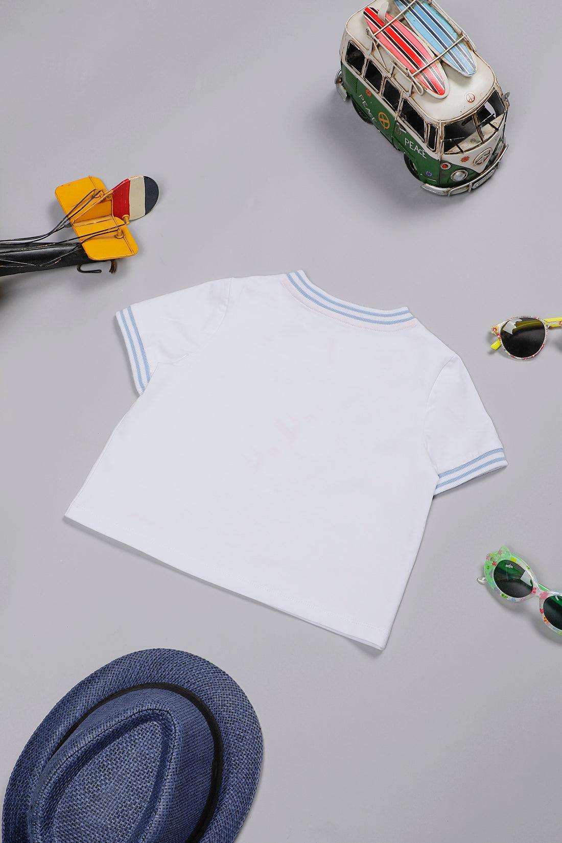 One Friday Baby Boys White Cotton Embroidered T-shirt - One Friday World