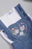 One Friday Baby Girls Blue Embroidered Dungaree With T-Shirt - One Friday World