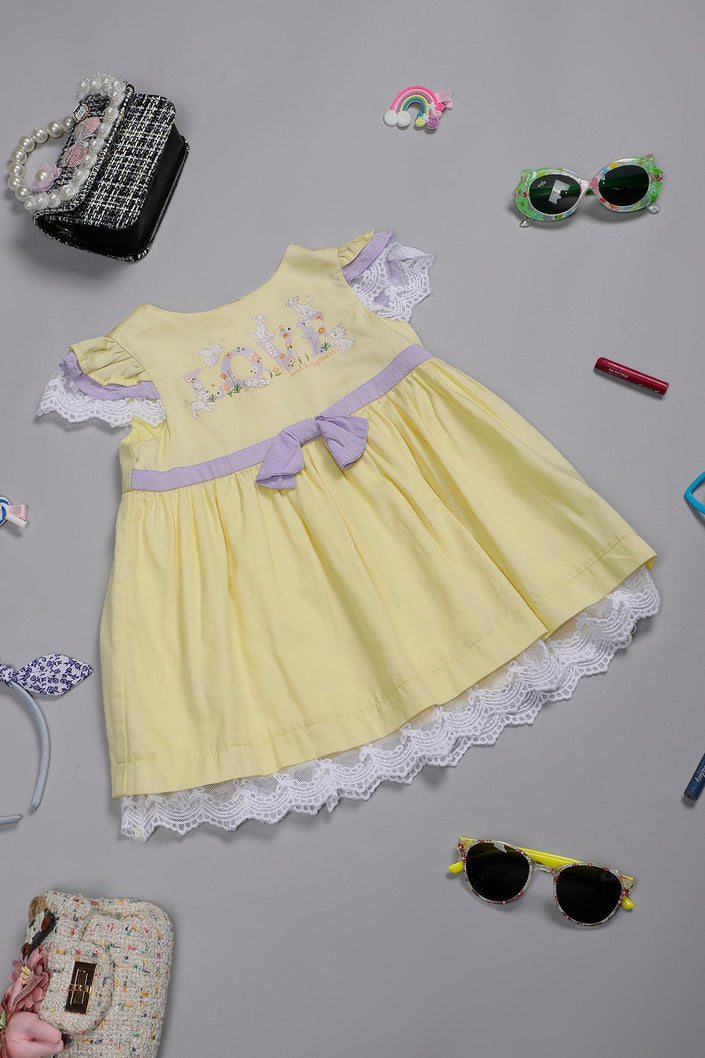 One Friday Baby Girls Yellow Printed 100% Cotton Dress - One Friday World