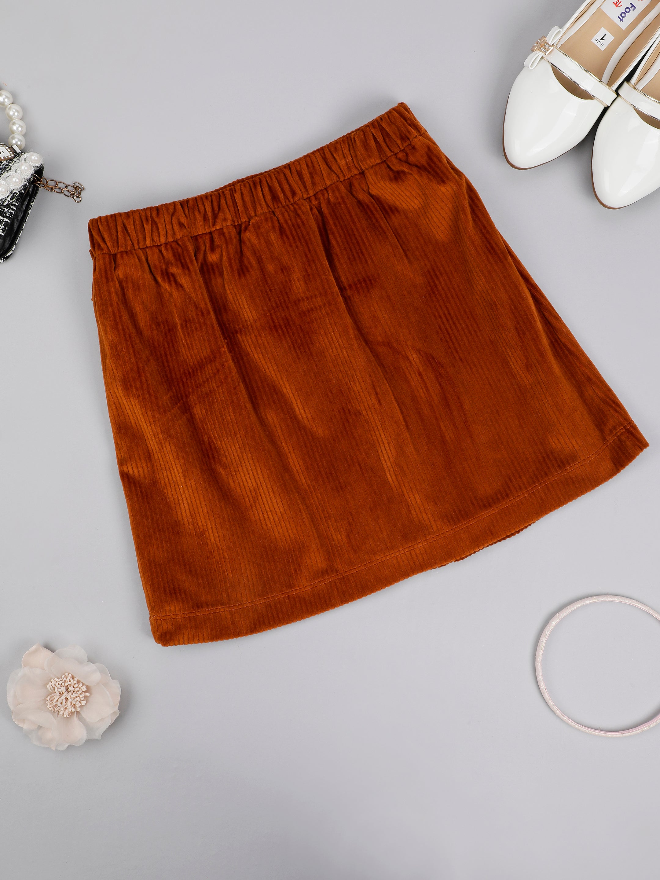 One Friday Kids Girls Brown Solid Skirt