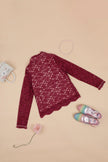 One Friday Kids Girls Maroon Lace Fabric Top - One Friday World